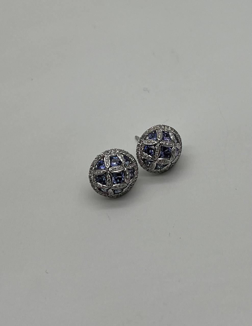 Light Blue Tanzanite White Diamonds 14K White Gold Unique Earrings &amp; Ring Set