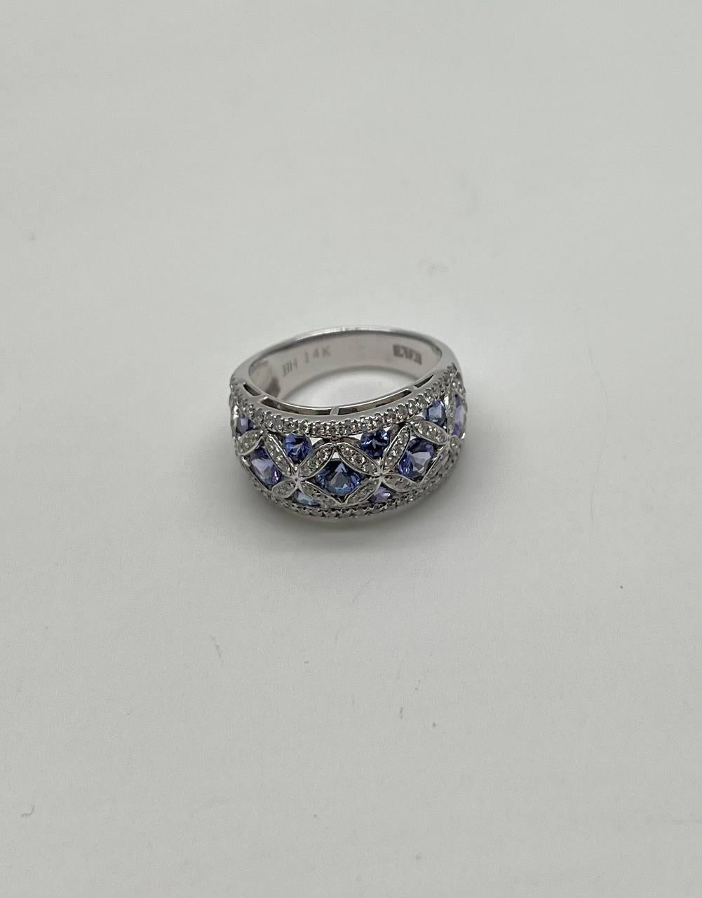 Light Blue Tanzanite White Diamonds 14K White Gold Unique Earrings & Ring Set