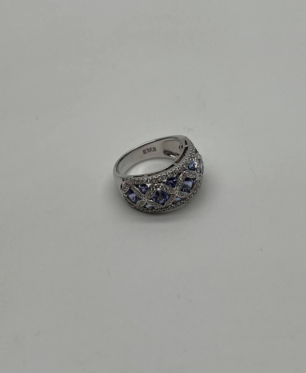 Light Blue Tanzanite White Diamonds 14K White Gold Unique Earrings &amp; Ring Set