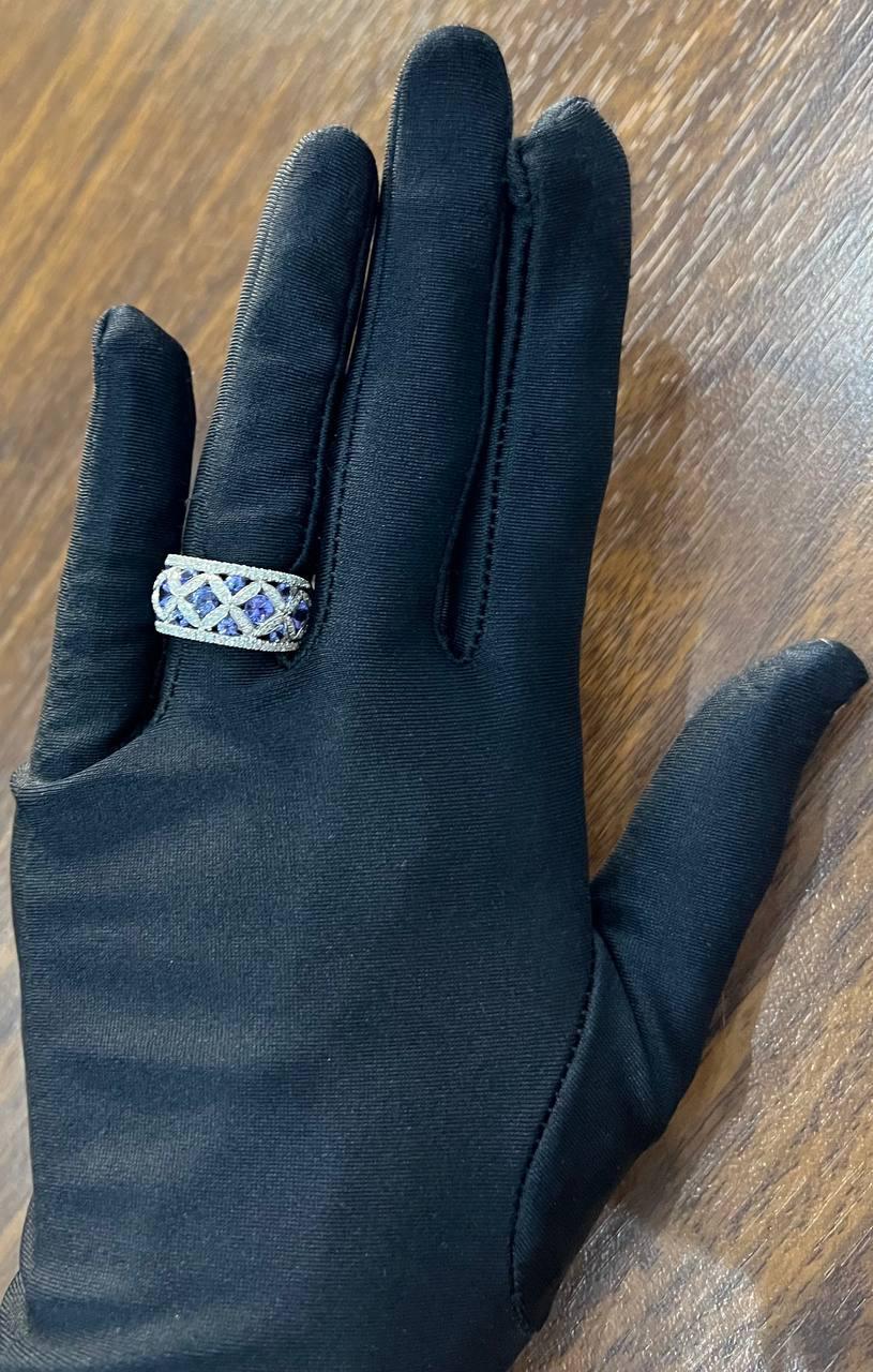 Light Blue Tanzanite White Diamonds 14K White Gold Unique Earrings &amp; Ring Set