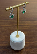 Oval Cut Green Emerald Diamond Pave Halo Oceanic Coral 14K White Gold Earrings