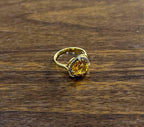 Amber Orange Citrine Diamond Pave Set Flower Floral 14K Yellow Gold Ring