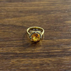 Amber Orange Citrine Diamond Pave Set Flower Floral 14K Yellow Gold Ring