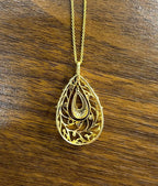 Diamond Nature Inspired Branch Scroll Leaf Pave Set 14K Gold Pendant Necklace