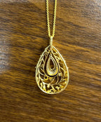 Diamond Nature Inspired Branch Scroll Leaf Pave Set 14K Gold Pendant Necklace
