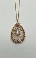 Diamond Nature Inspired Branch Scroll Leaf Pave Set 14K Gold Pendant Necklace