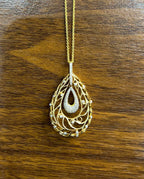 Diamond Nature Inspired Branch Scroll Leaf Pave Set 14K Gold Pendant Necklace
