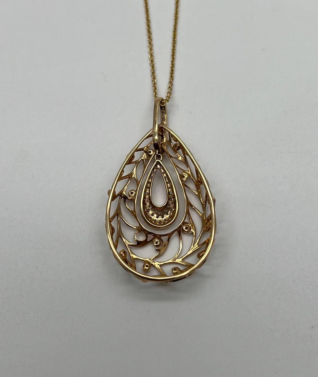 Diamond Nature Inspired Branch Scroll Leaf Pave Set 14K Gold Pendant Necklace