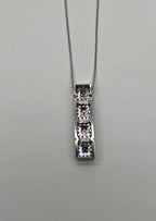 Square Shape Multi Color Sapphires Diamond Halo 14K White Gold Pendant Necklace