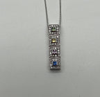 Square Shape Multi Color Sapphires Diamond Halo 14K White Gold Pendant Necklace
