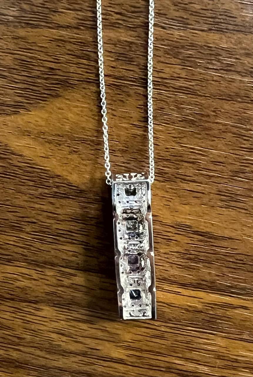 Square Shape Multi Color Sapphires Diamond Halo 14K White Gold Pendant Necklace