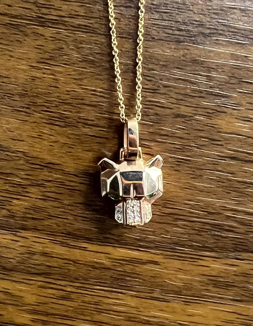 Panther Leopard Jaguar Lion Rose Gold Green Emerald Eye Diamond Pendant Necklace