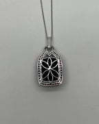Black Onyx Red Pink Ruby White Diamond Halo 14K White Gold Pendant Necklace