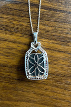 Black Onyx Red Pink Ruby White Diamond Halo 14K White Gold Pendant Necklace