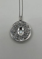 Blue Aquamarine Floral Motif Diamond 14K White Gold Pendant Medallion Necklace
