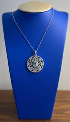 Blue Aquamarine Floral Motif Diamond 14K White Gold Pendant Medallion Necklace