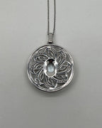 Blue Aquamarine Floral Motif Diamond 14K White Gold Pendant Medallion Necklace
