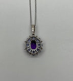 Purple Violet Amethyst & Blue Sapphire Diamond 14K White Gold Pendant Necklace