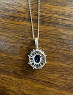 Purple Violet Amethyst & Blue Sapphire Diamond 14K White Gold Pendant Necklace