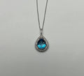 Pear Tear Drop Shape Swiss Blue Topaz Diamond Halo White Gold Pendant Necklace