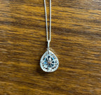 Pear Tear Drop Shape Swiss Blue Topaz Diamond Halo White Gold Pendant Necklace