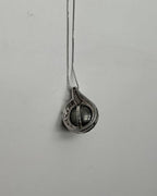 Silver Grey Black Tahitian Pearl Diamonds Halo 14K White Gold Pendant Necklace
