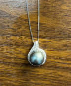 Silver Grey Black Tahitian Pearl Diamonds Halo 14K White Gold Pendant Necklace