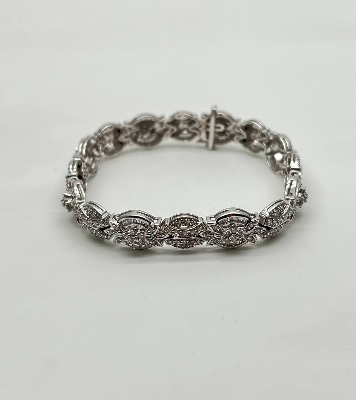 Fancy Floral Unique Link Diamond Pave Statement Unique 14K White Gold Bracelet