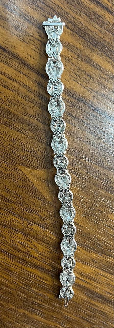 Fancy Floral Unique Link Diamond Pave Statement Unique 14K White Gold Bracelet
