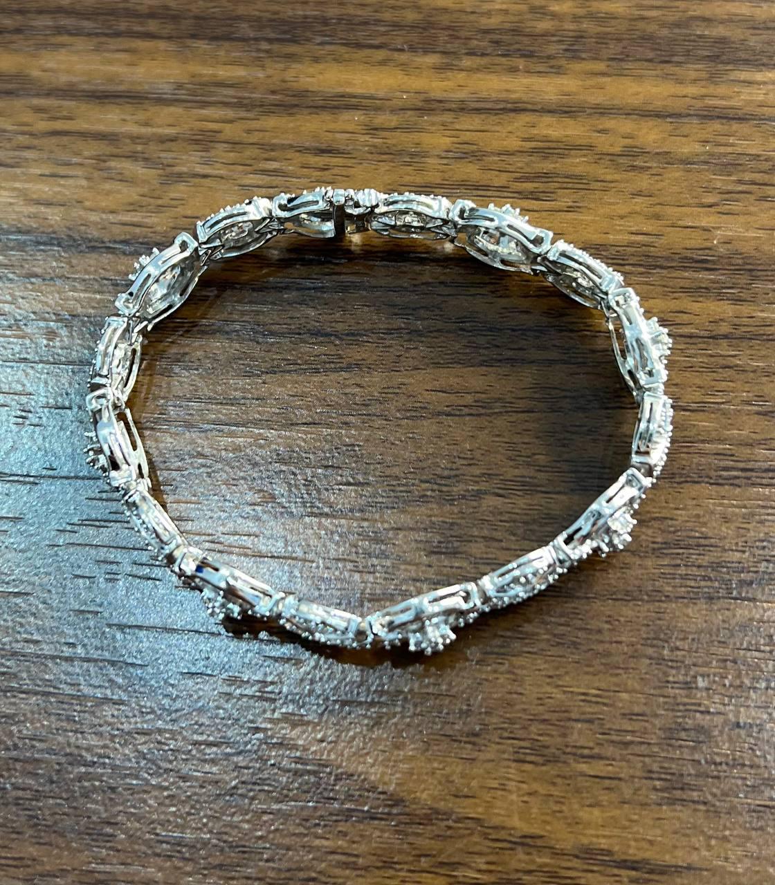 Fancy Floral Unique Link Diamond Pave Statement Unique 14K White Gold Bracelet