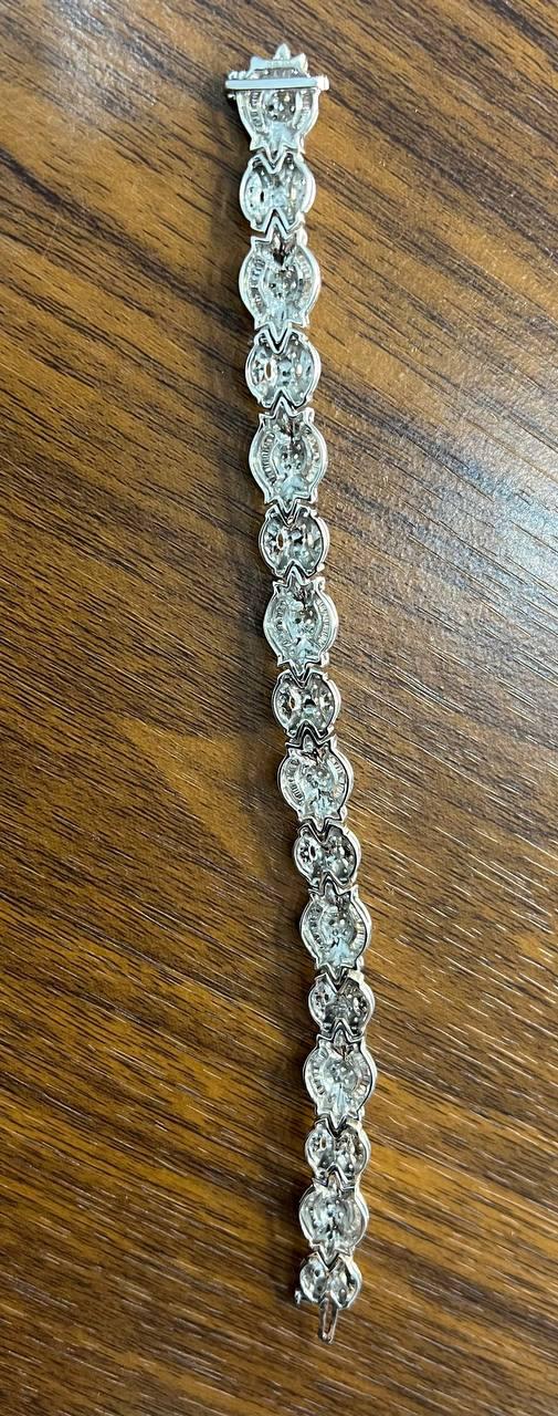 Fancy Floral Unique Link Diamond Pave Statement Unique 14K White Gold Bracelet