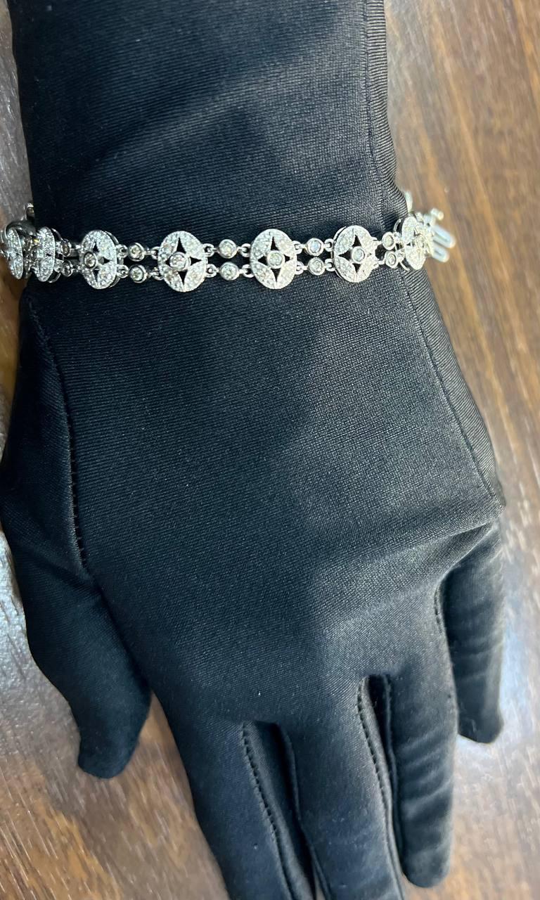 Vintage Style Edwardian Diamond Filigree 14K White Gold Statement Bracelet