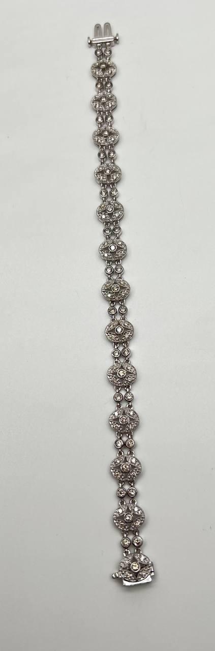 Vintage Style Edwardian Diamond Filigree 14K White Gold Statement Bracelet