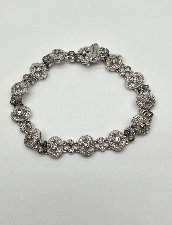 Edwardian Style Diamond Filigree Statement Bracelet 14K White GoldEdwardian Style Diamond Filigree Statement Bracelet 14K White Gold