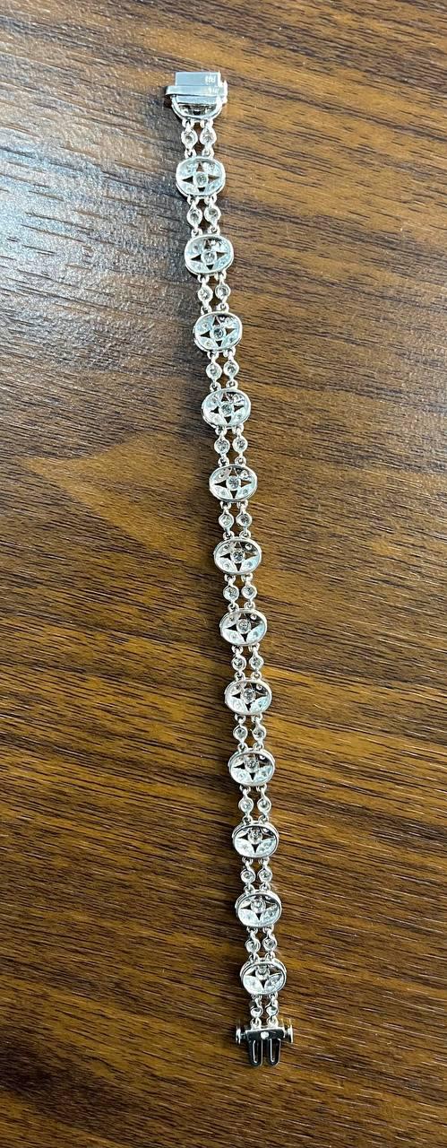 Vintage Style Edwardian Diamond Filigree 14K White Gold Statement Bracelet