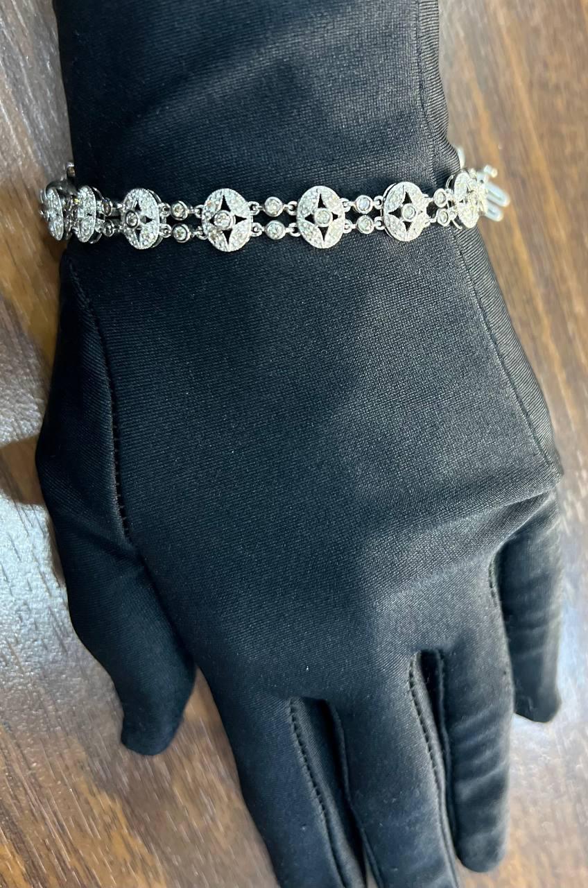 Vintage Style Edwardian Diamond Filigree 14K White Gold Statement Bracelet