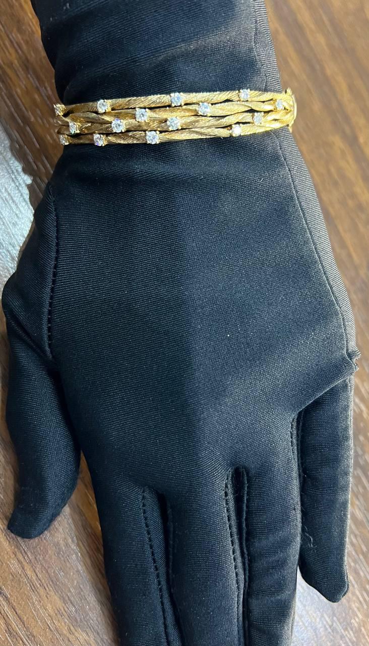 Diamond Nature Branch Inspired Finish 14K Yellow Gold Hinge Bangle Bracelet