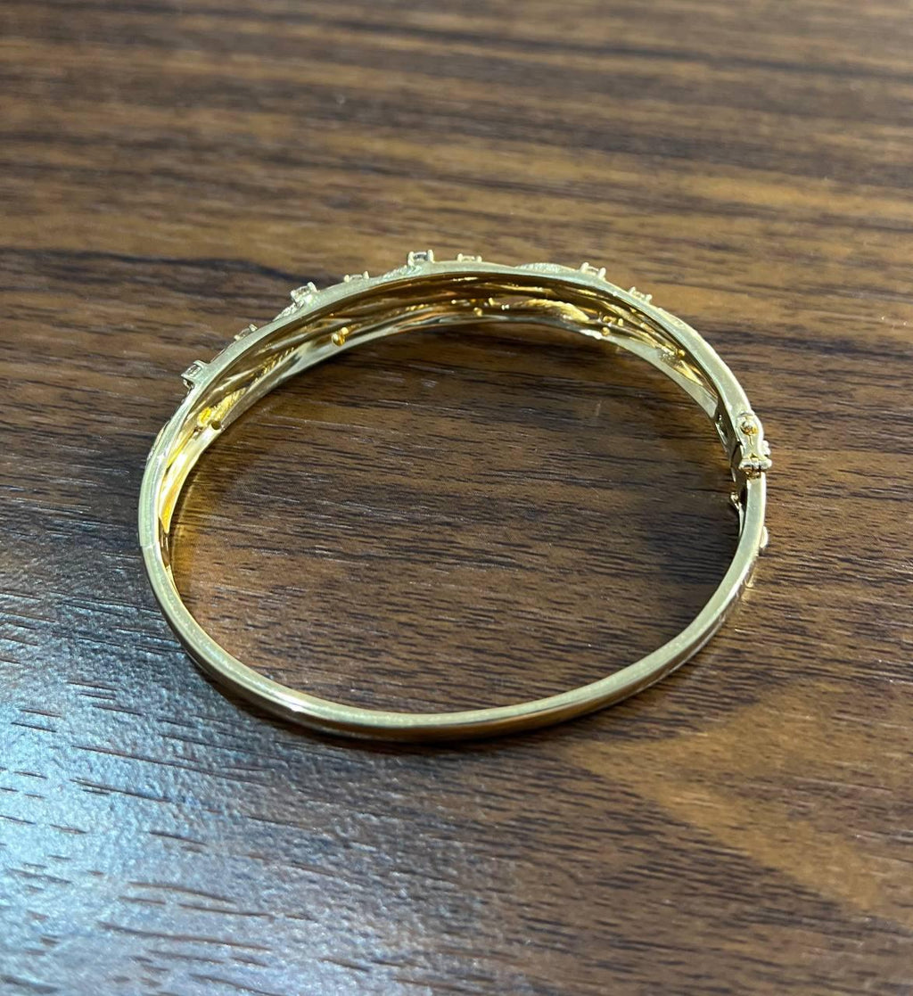 Diamond Nature Branch Inspired Finish 14K Yellow Gold Hinge Bangle Bracelet