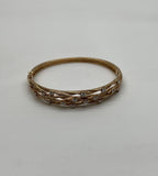 Diamond Nature Branch Inspired Finish 14K Yellow Gold Hinge Bangle Bracelet
