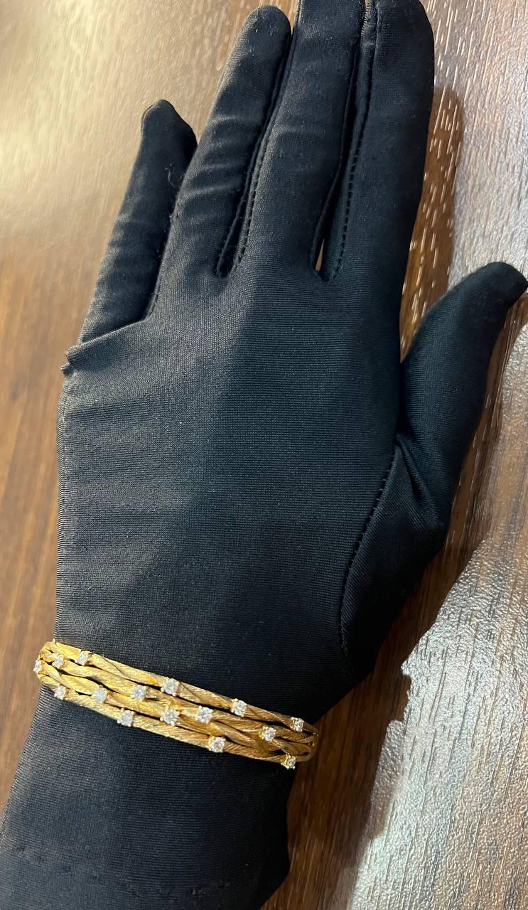 Diamond Nature Branch Inspired Finish 14K Yellow Gold Hinge Bangle Bracelet