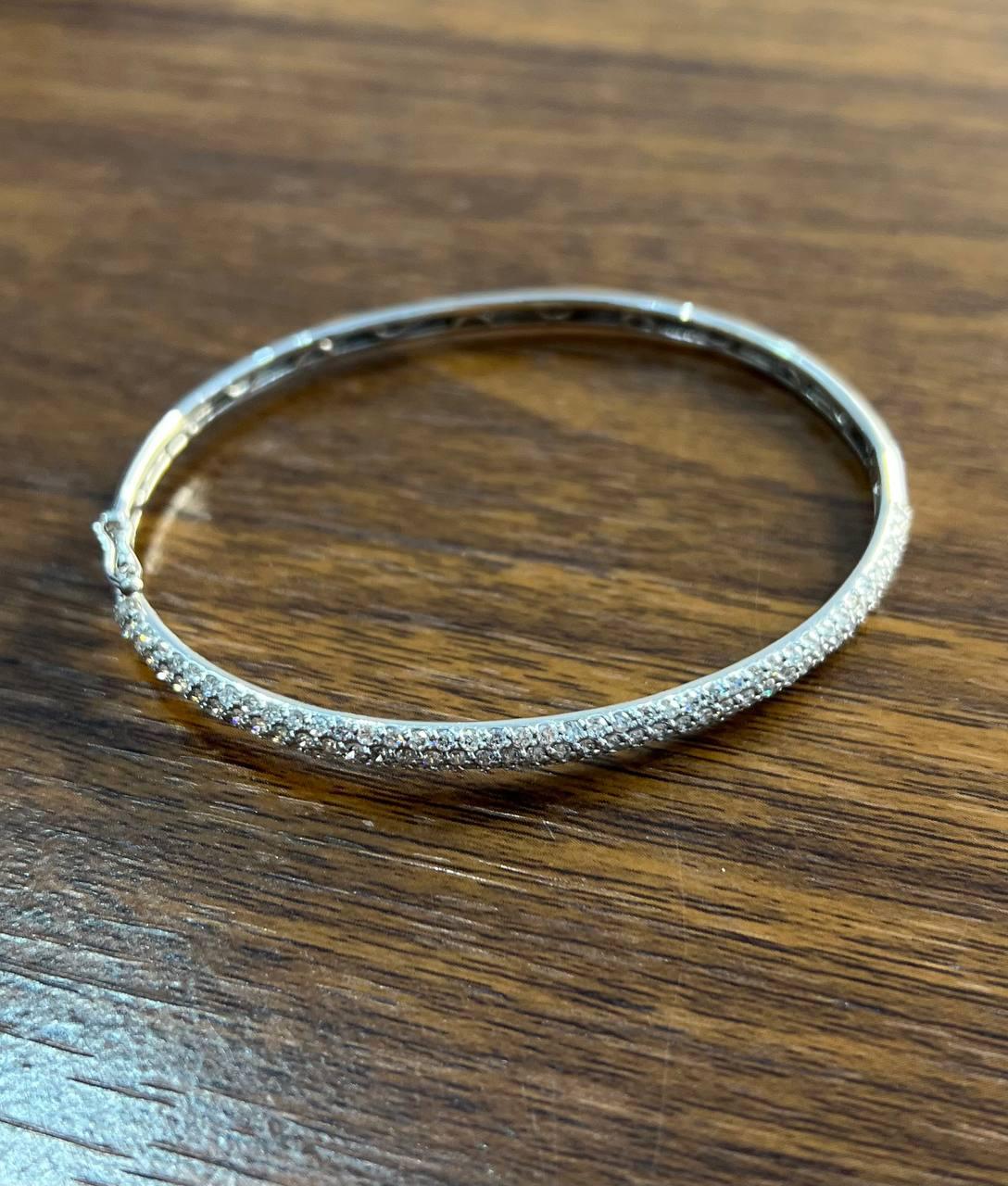 Diamond Pave Statement Classic 14K White Gold Hinge Bangle Bracelet