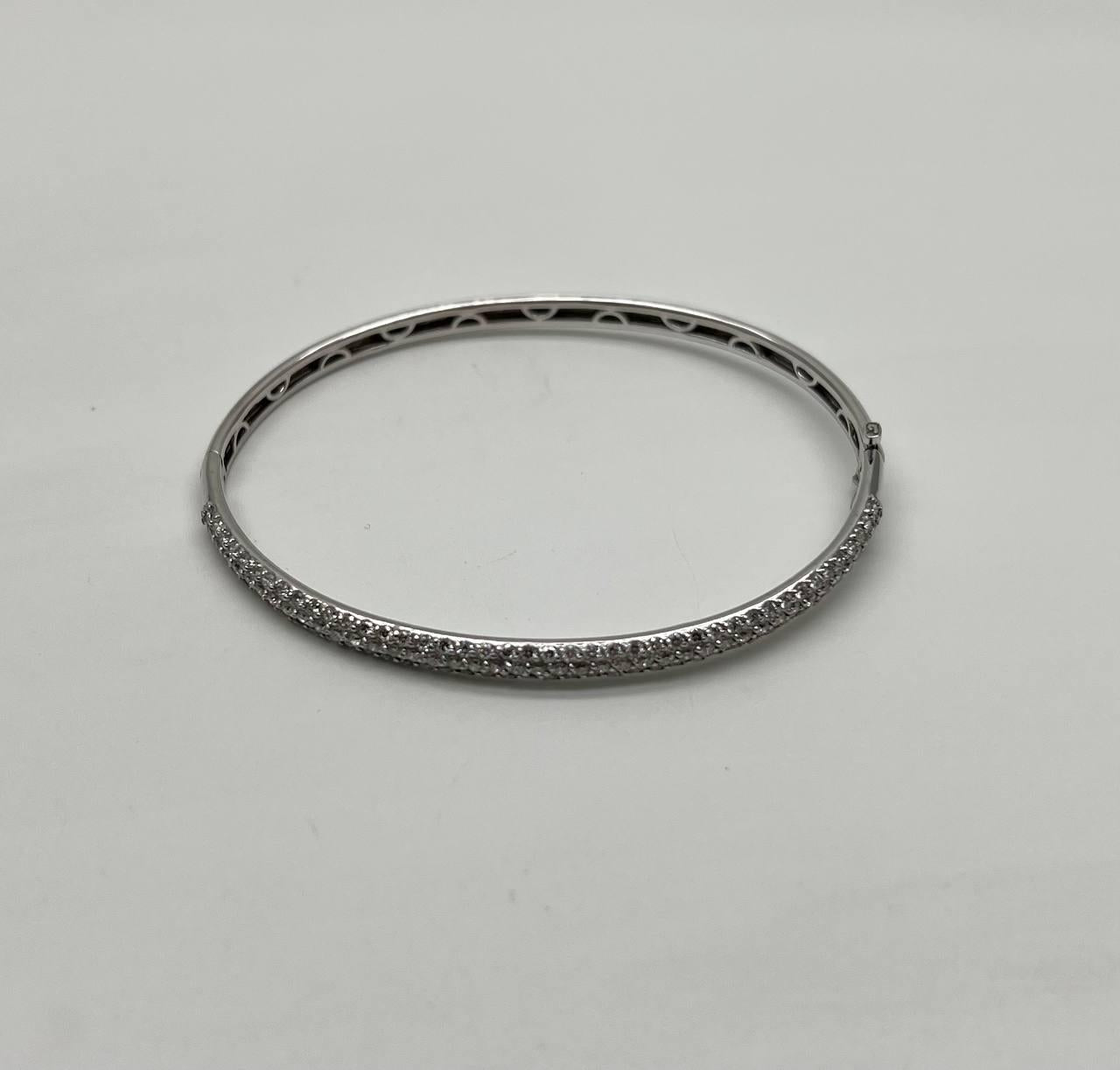 Diamond Pave Statement Classic 14K White Gold Hinge Bangle Bracelet