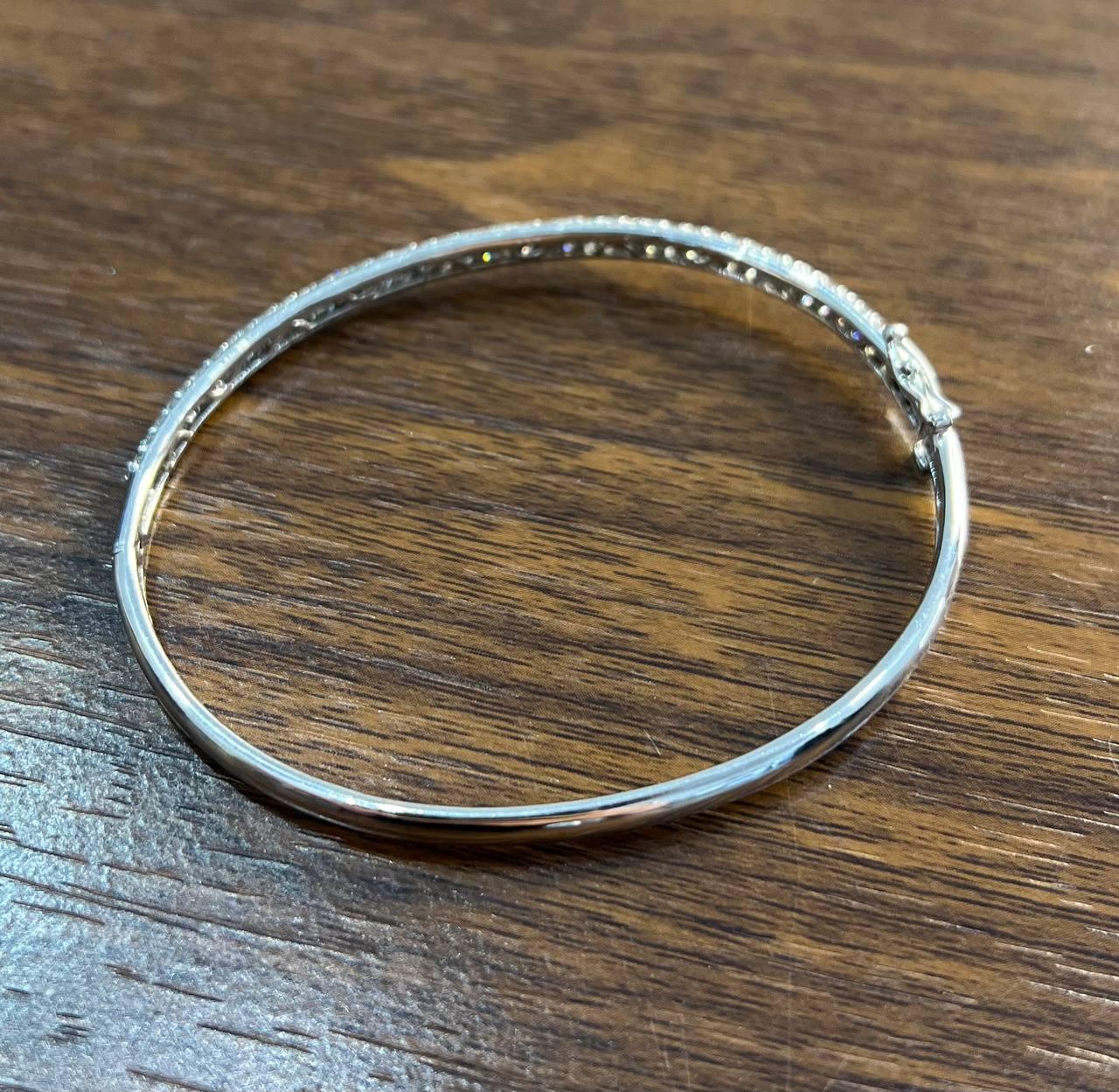 Diamond Pave Statement Classic 14K White Gold Hinge Bangle Bracelet