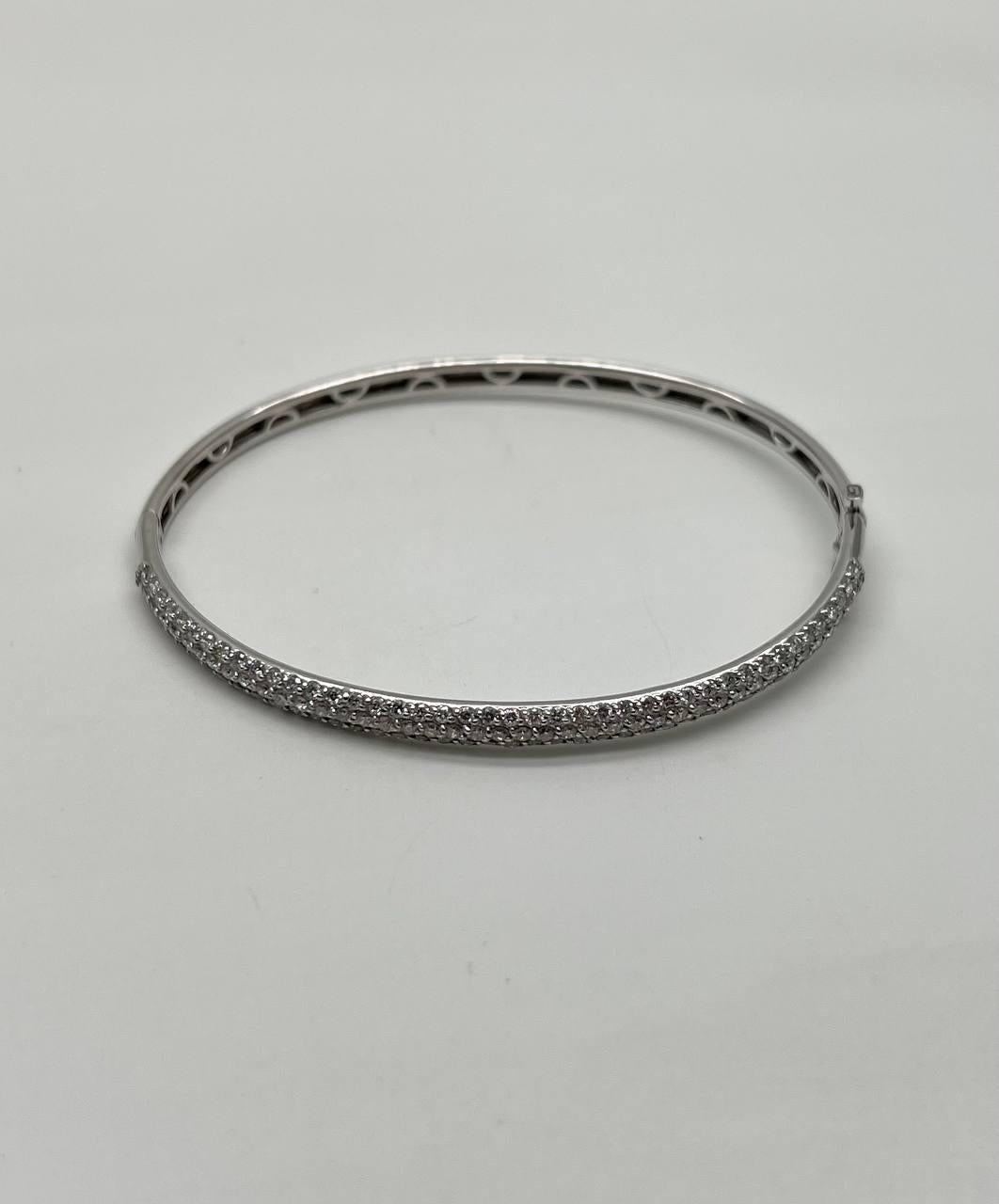 Diamond Pave Statement Classic 14K White Gold Hinge Bangle Bracelet