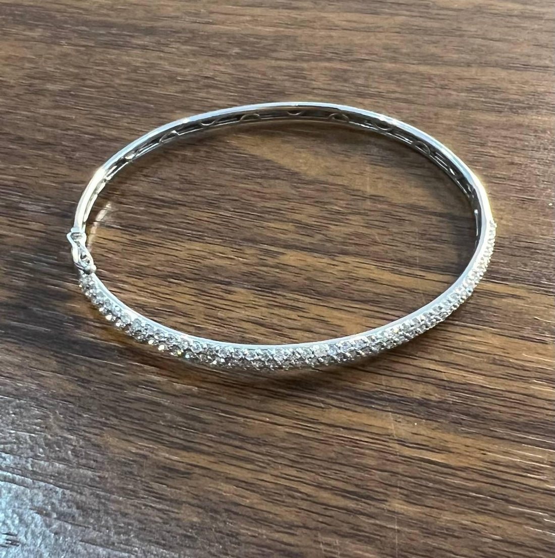 Diamond Pave Statement Classic 14K White Gold Hinge Bangle Bracelet
