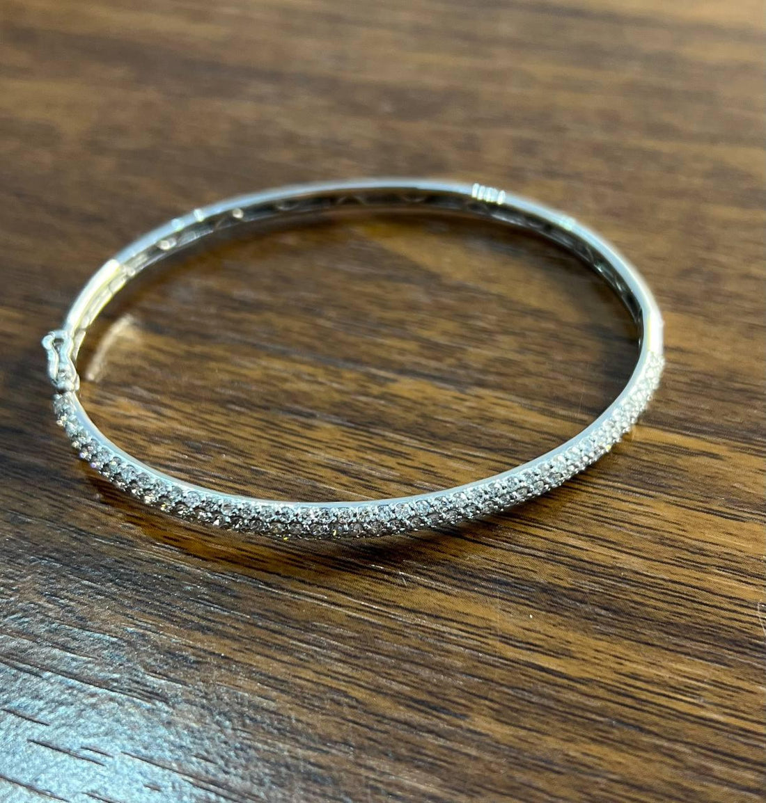 Diamond Pave Statement Classic 14K White Gold Hinge Bangle Bracelet