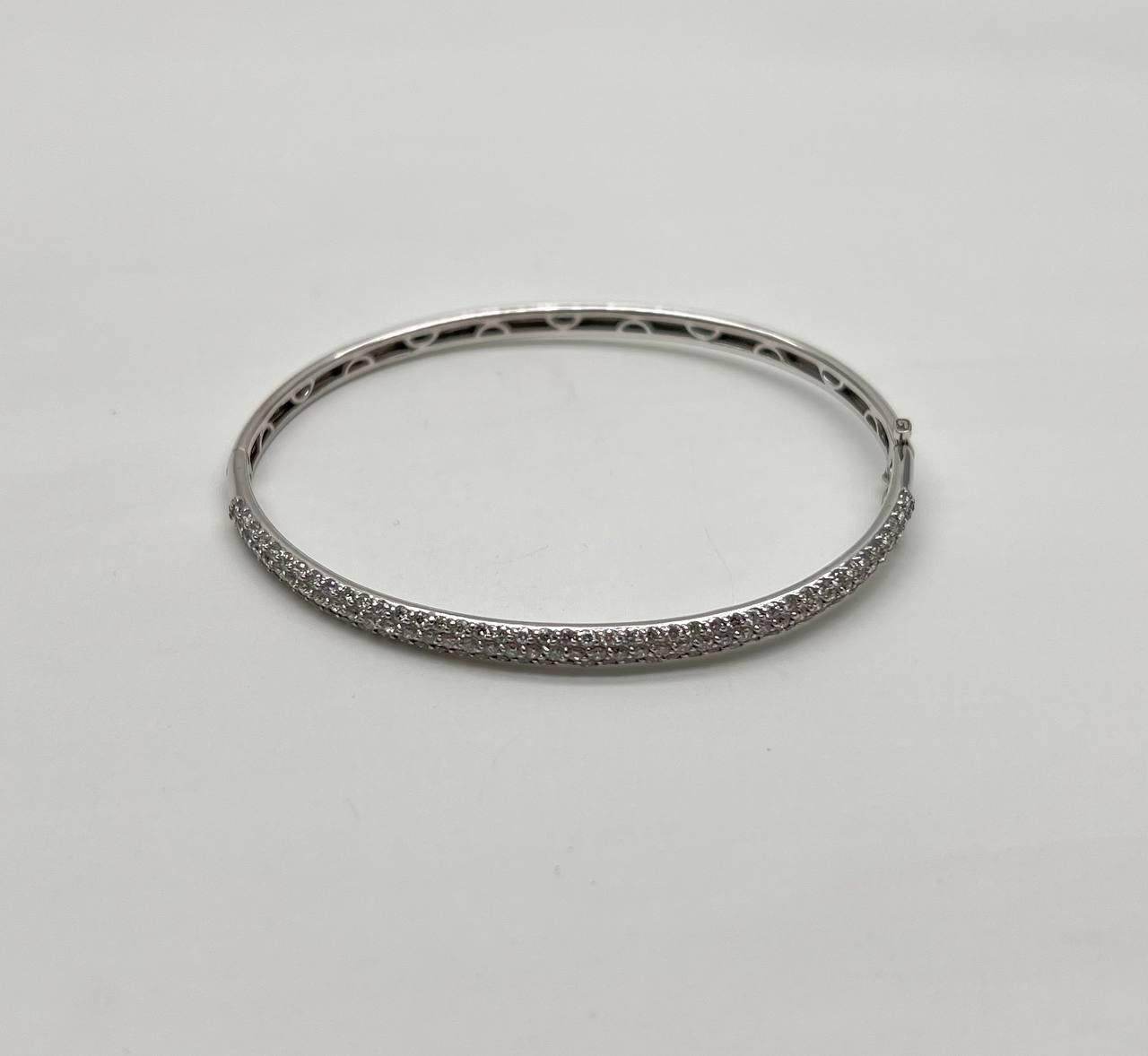 Diamond Pave Statement Classic 14K White Gold Hinge Bangle Bracelet