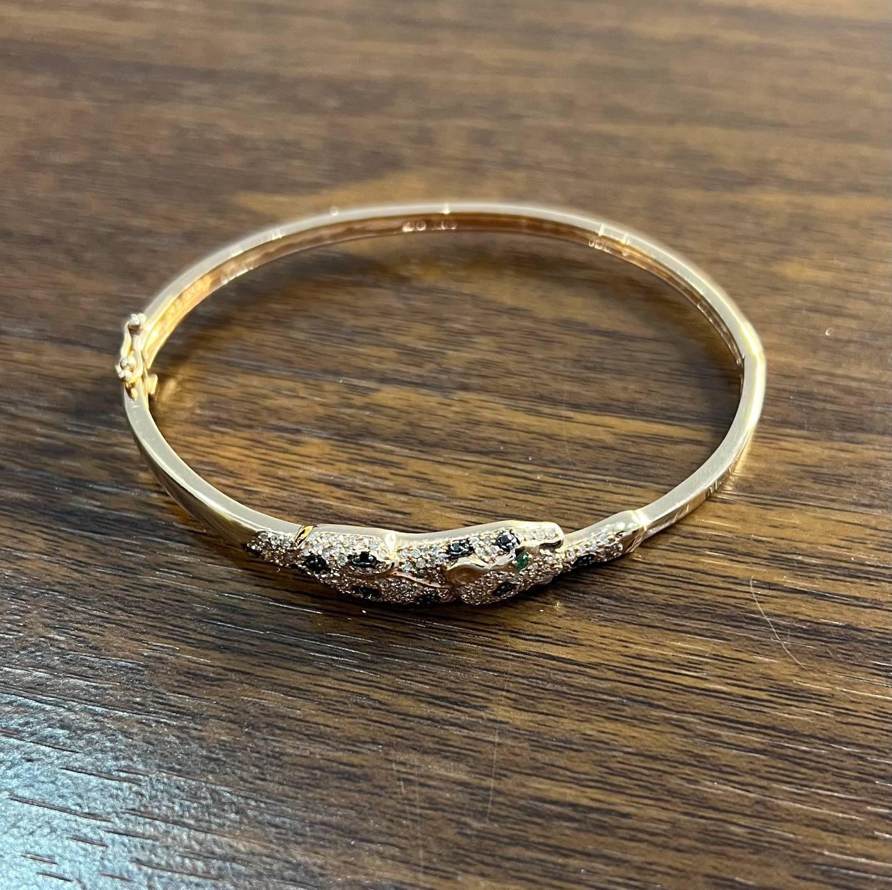 Leopard Cheetah Jaguar Panther Diamond Pave 14K Rose Gold Hinge Bangle Bracelet