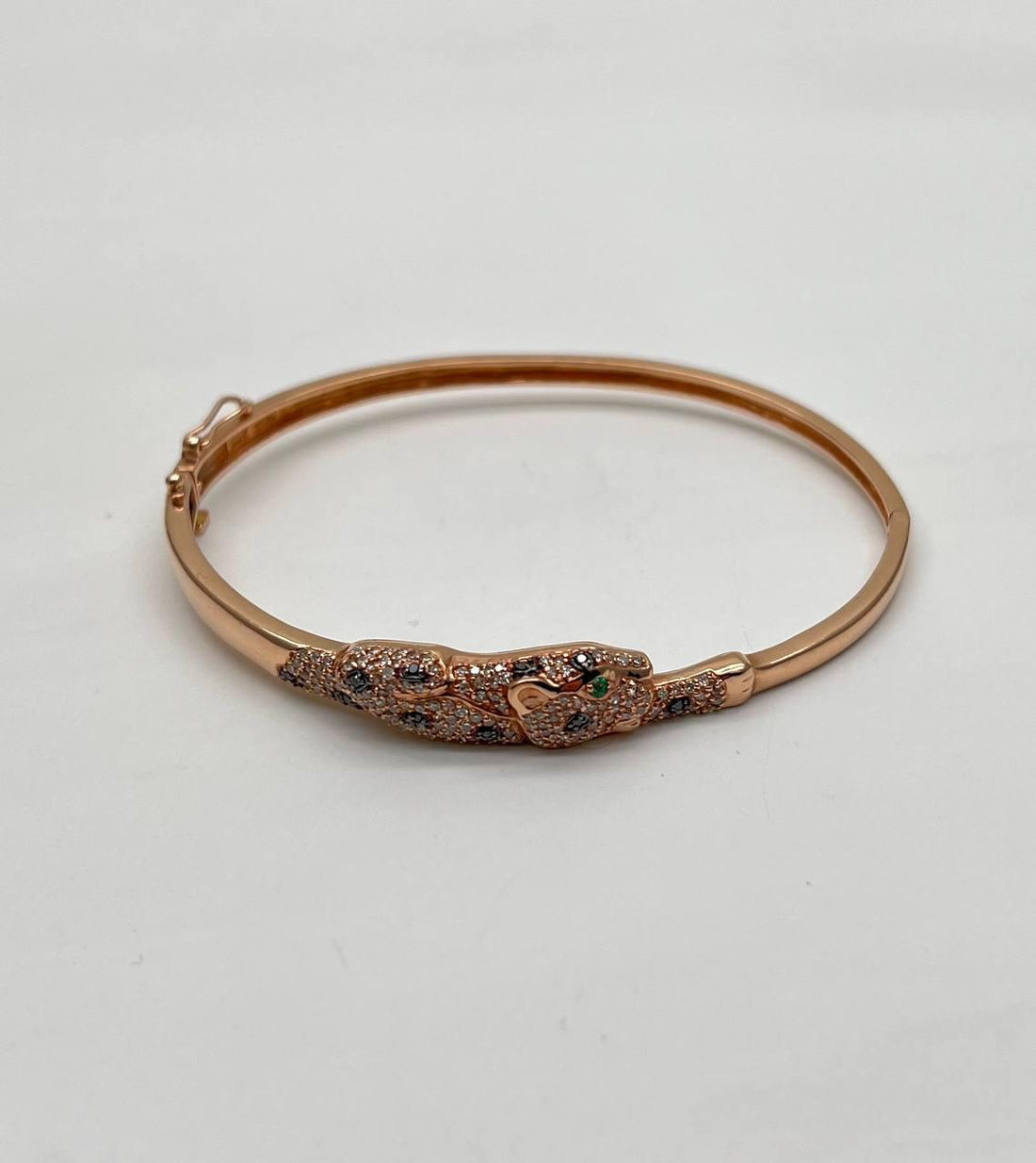 Leopard Cheetah Jaguar Panther Diamond Pave 14K Rose Gold Hinge Bangle Bracelet