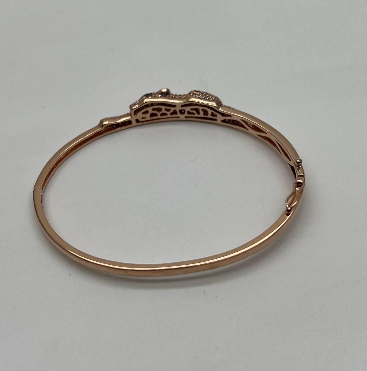 Leopard Cheetah Jaguar Panther Diamond Pave 14K Rose Gold Hinge Bangle Bracelet